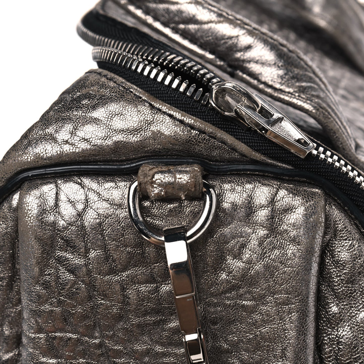 Metallic Pebbled Lambskin Rockie Carbon Silver Hardware