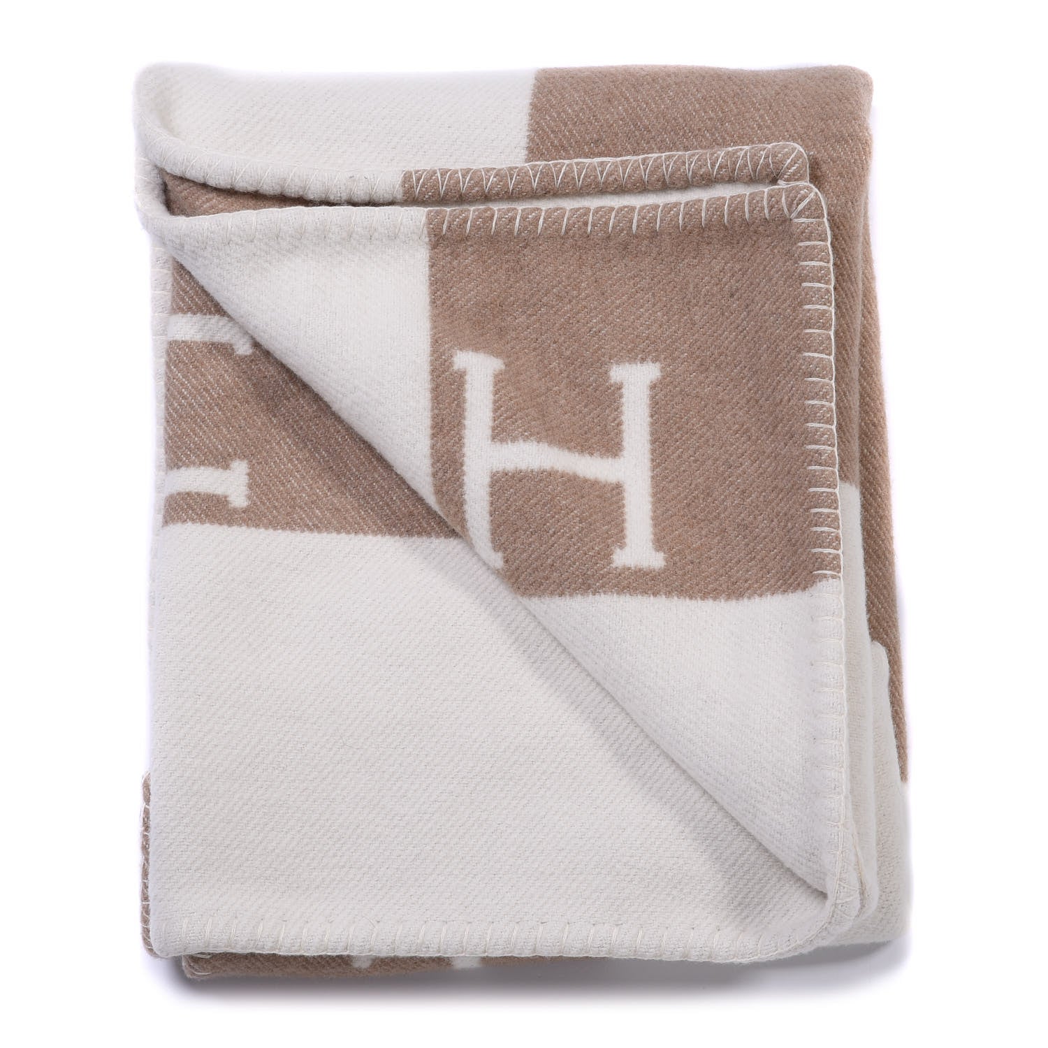 Hermes Wool Cashmere Avalon Baby Blanket Noisette Moyen White 3 of 6