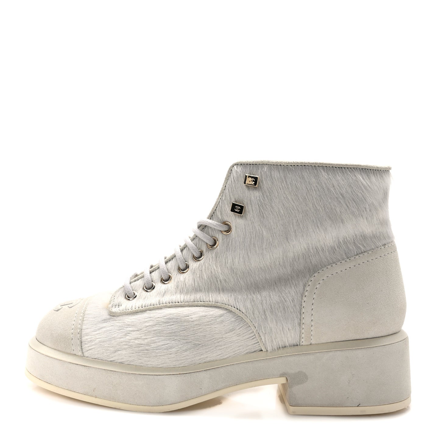 Suede Pony Hair Shearling Lace Up Combat Boots 38.5 White Black