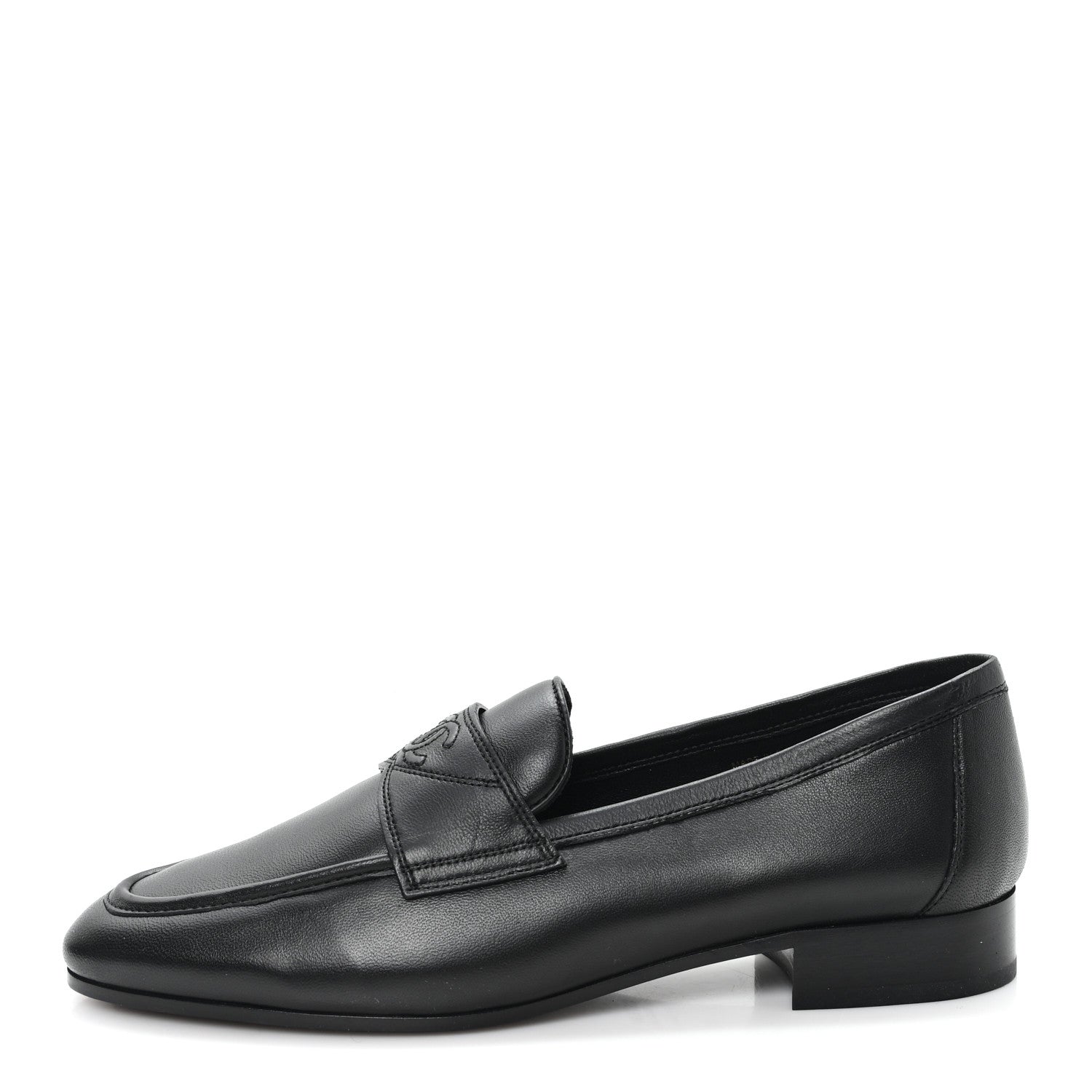 Chanel Calfskin Womens Stitched CC Loafers 38 Black 1 of 9