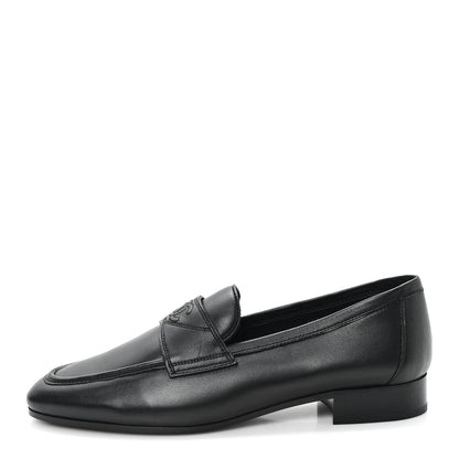 Chanel Calfskin Womens Stitched CC Loafers 38 Black 1 of 9