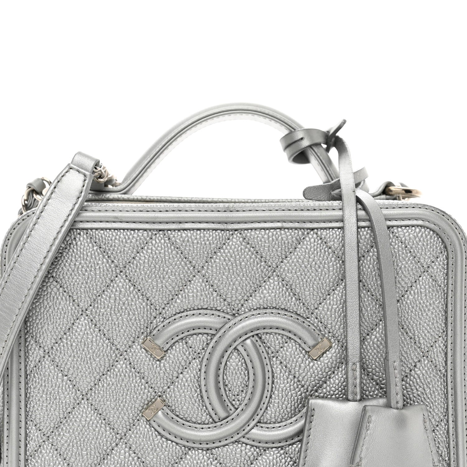 Chanel Metallic Caviar Quilted Medium CC Filigree Vanity Case Silver 5 of 12