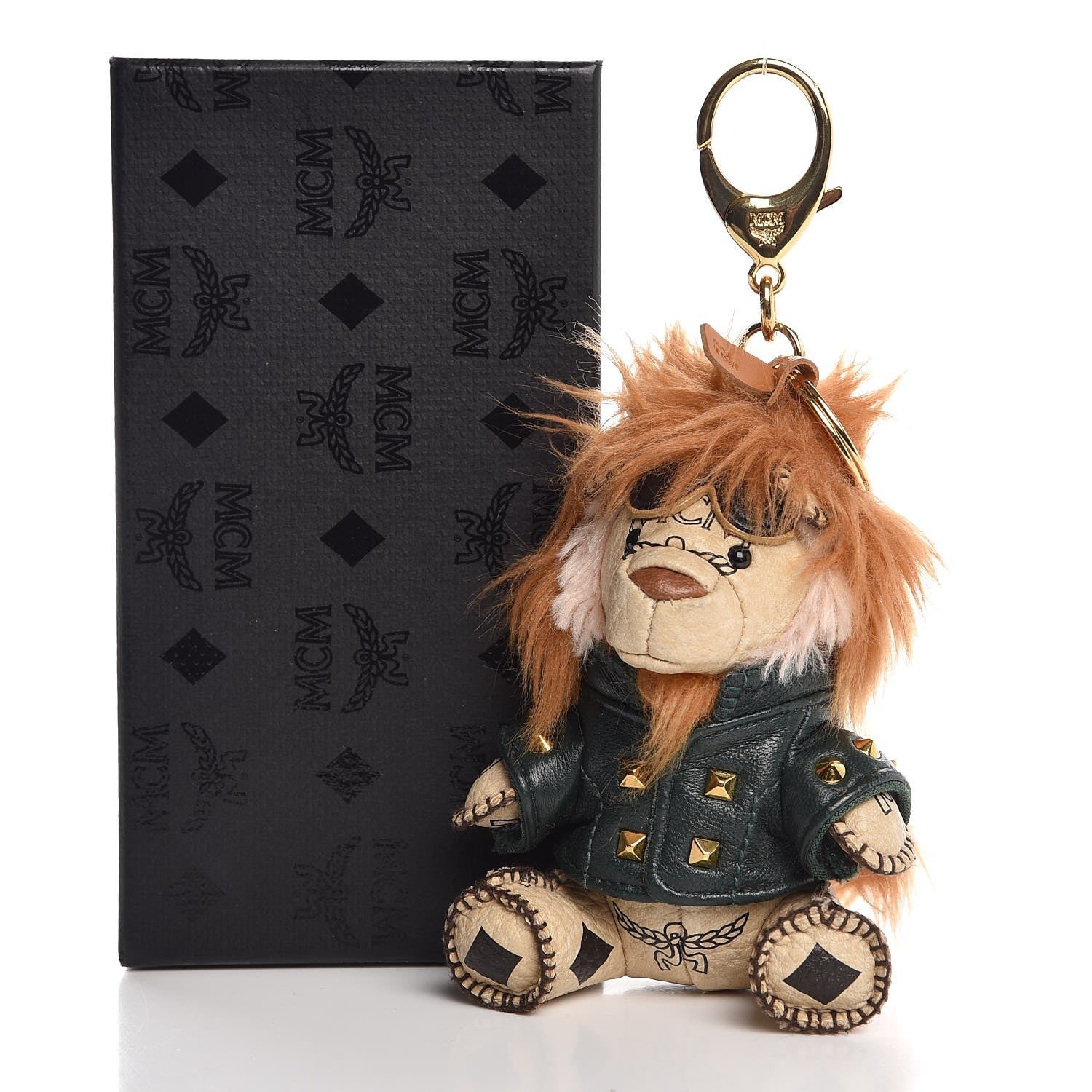 MCM Visetos Moto Lion Key Ring Bag Charm Beige 5 of 5
