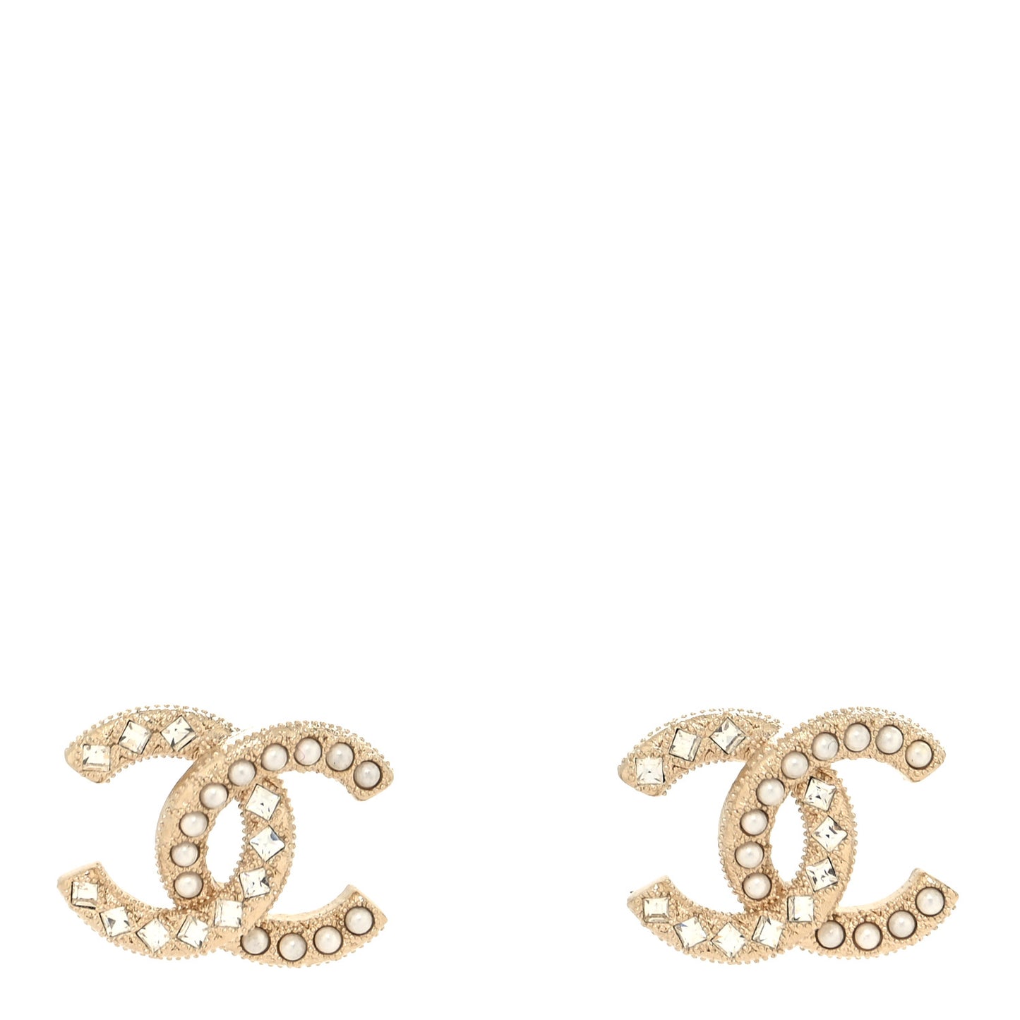 Pearl Crystal CC Stud Earrings Gold