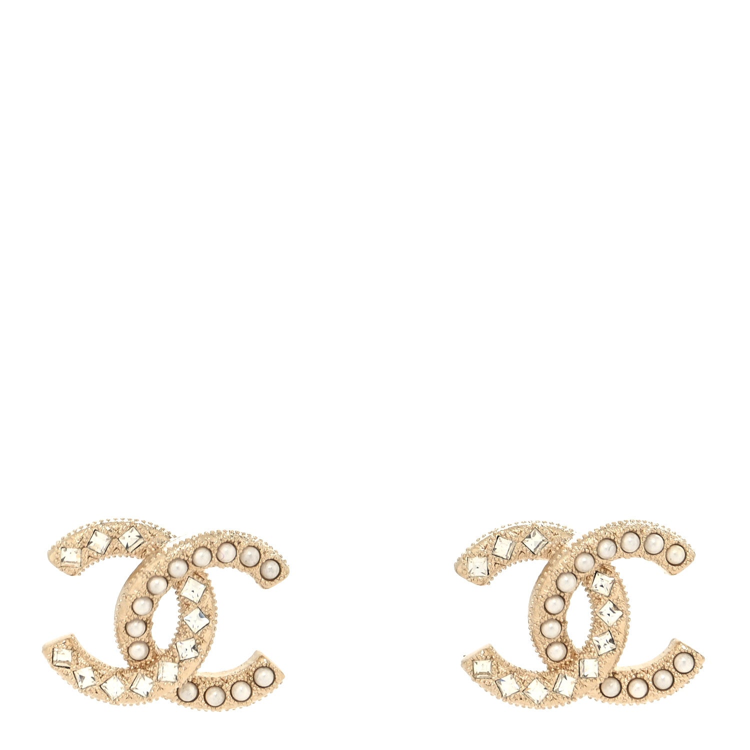 Chanel Pearl Crystal CC Stud Earrings Gold 1 of 4