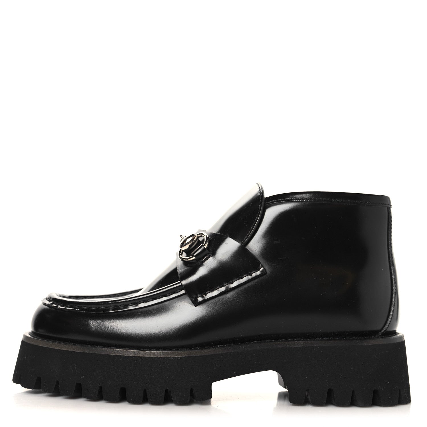 Gucci Cordovan Lux Womens Horsebit Platform Ankle Boots 36 Black 1 of 9