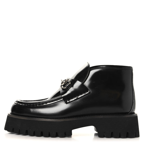 Gucci Cordovan Lux Womens Horsebit Platform Ankle Boots 36 Black