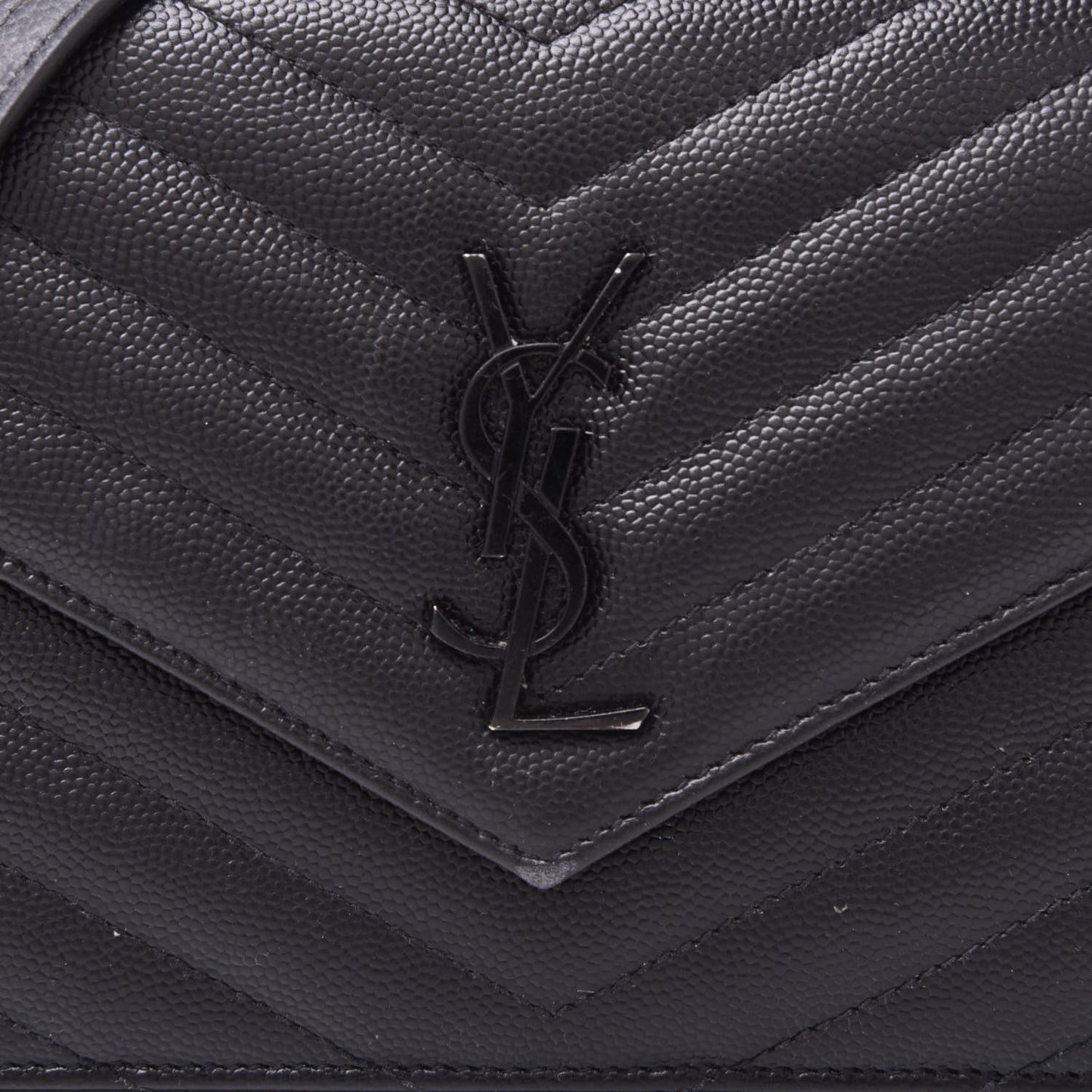 Grain De Poudre Matelasse Chevron Monogram Envelope Chain Wallet Black