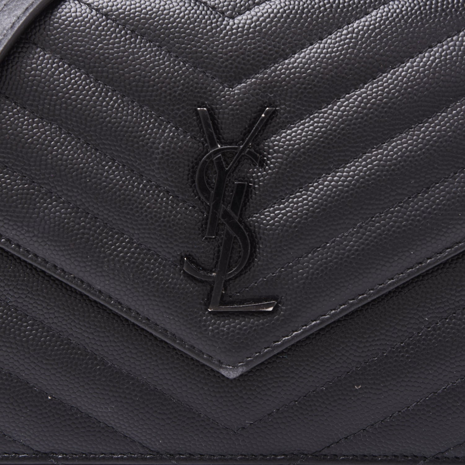 Saint Laurent Grain De Poudre Matelasse Chevron Monogram Envelope Chain Wallet Black 8 of 8