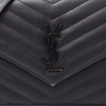 Saint Laurent Grain De Poudre Matelasse Chevron Monogram Envelope Chain Wallet Black 8 of 8