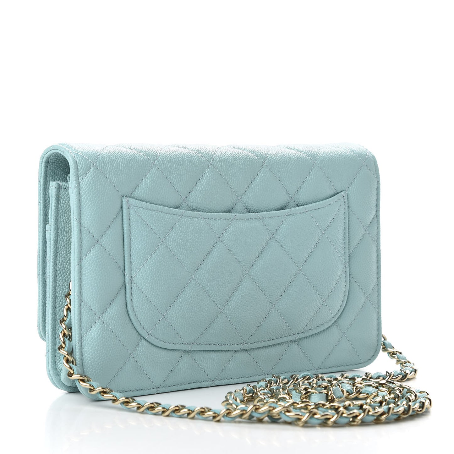 Caviar Quilted Wallet On Chain WOC Light Blue