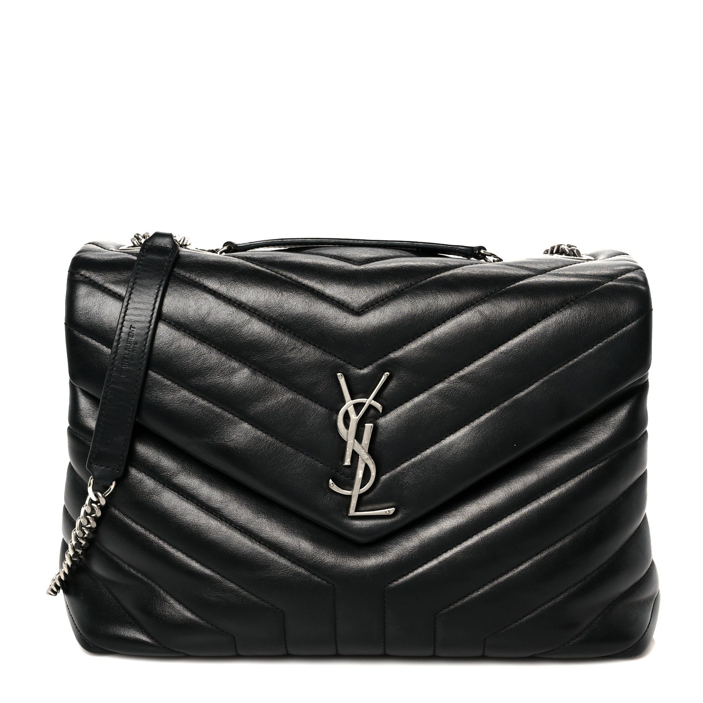 Calfskin Y Quilted Monogram Medium Loulou Chain Satchel Black