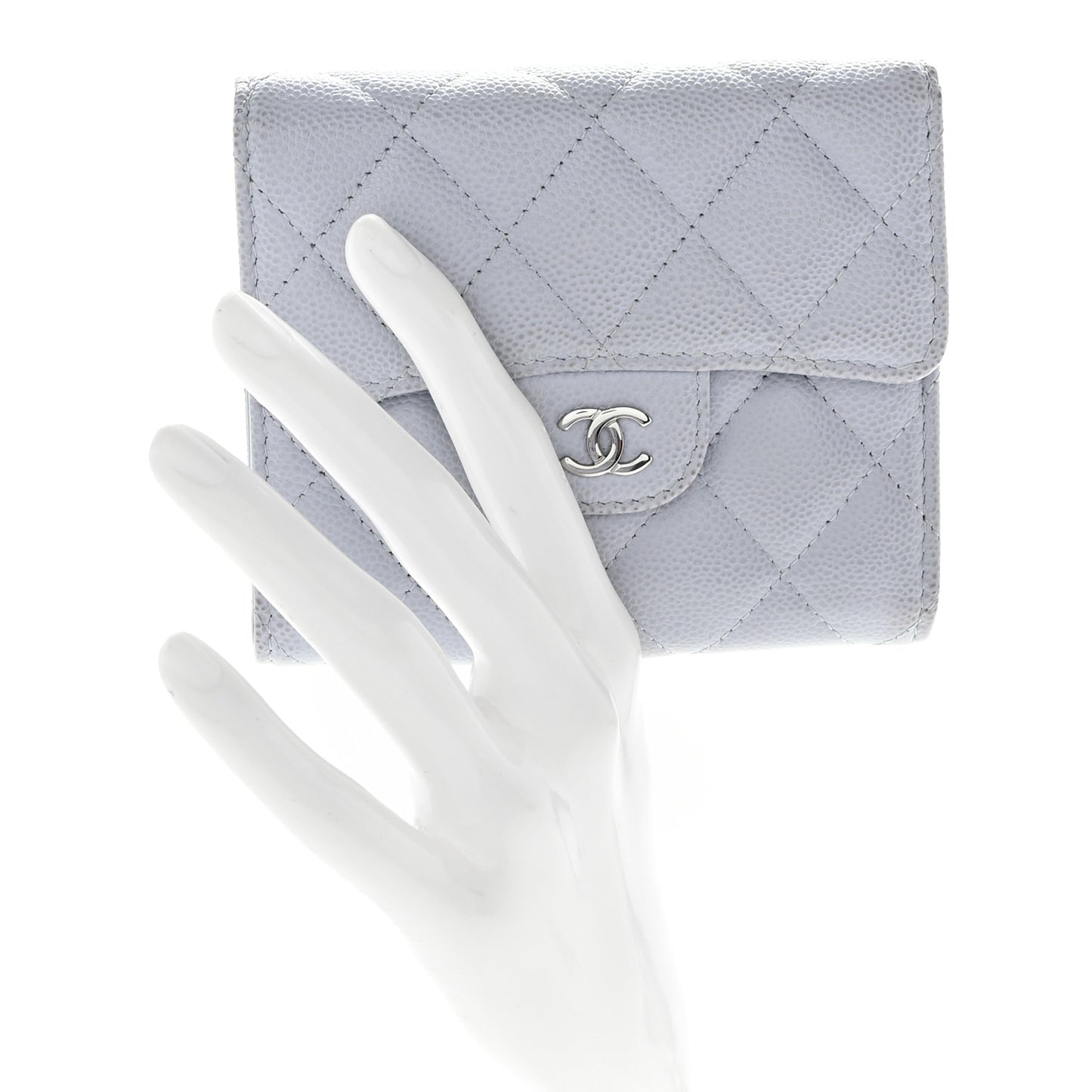 Caviar Quilted Compact Flap Wallet Light Blue