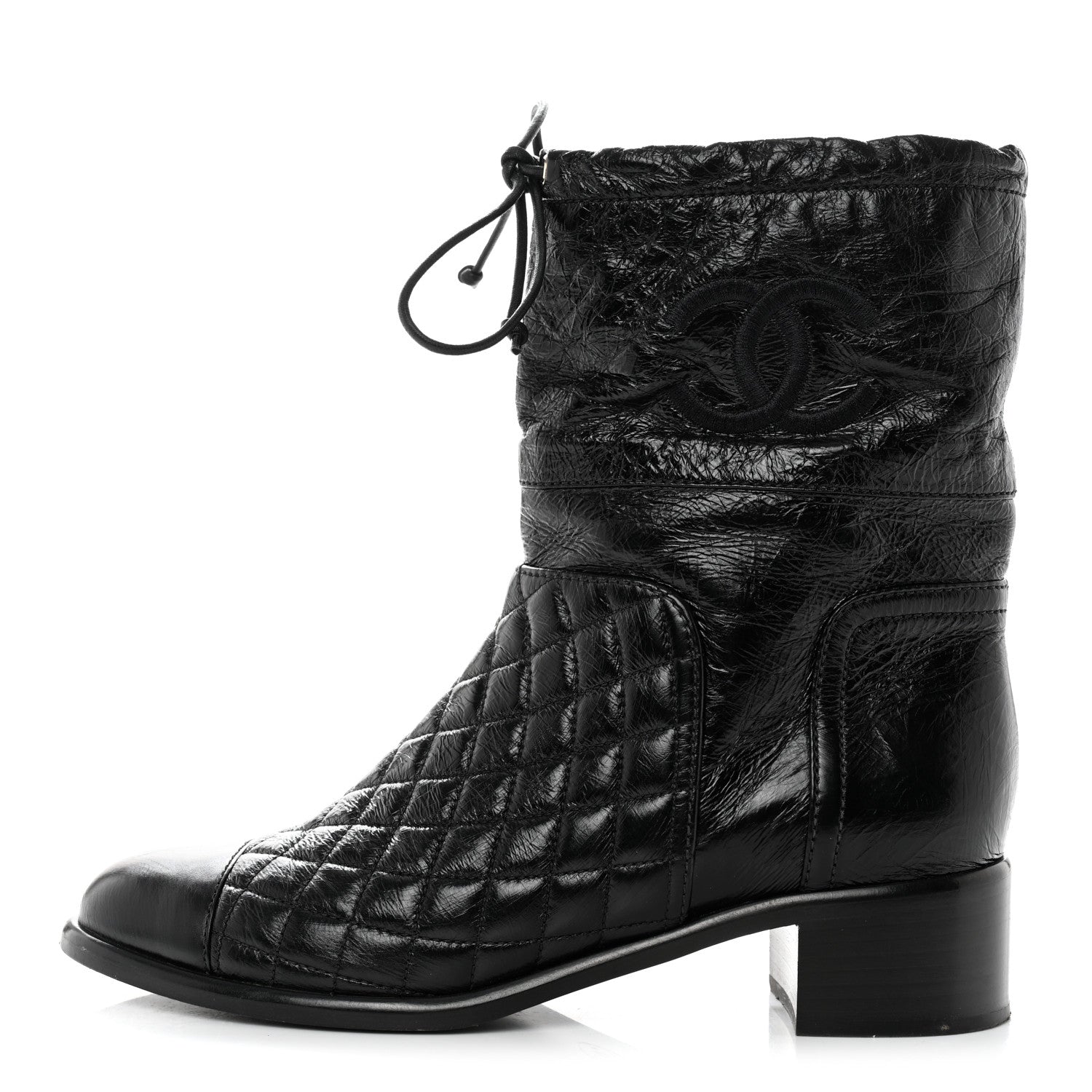 Chanel Shiny Goatskin Cap Toe Short Boots 37.5 Black 1 of 10