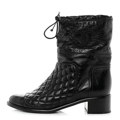 Chanel Shiny Goatskin Cap Toe Short Boots 37.5 Black 1 of 10