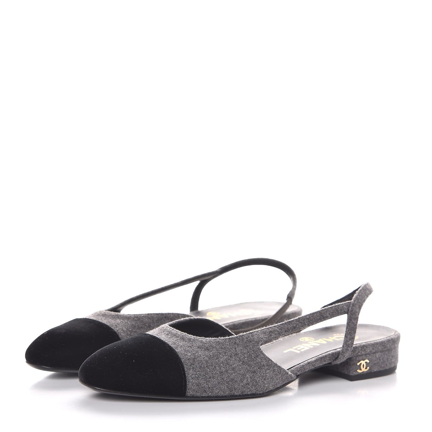 Wool Velvet Cap Toe CC Slingback Pumps 36 Black Grey