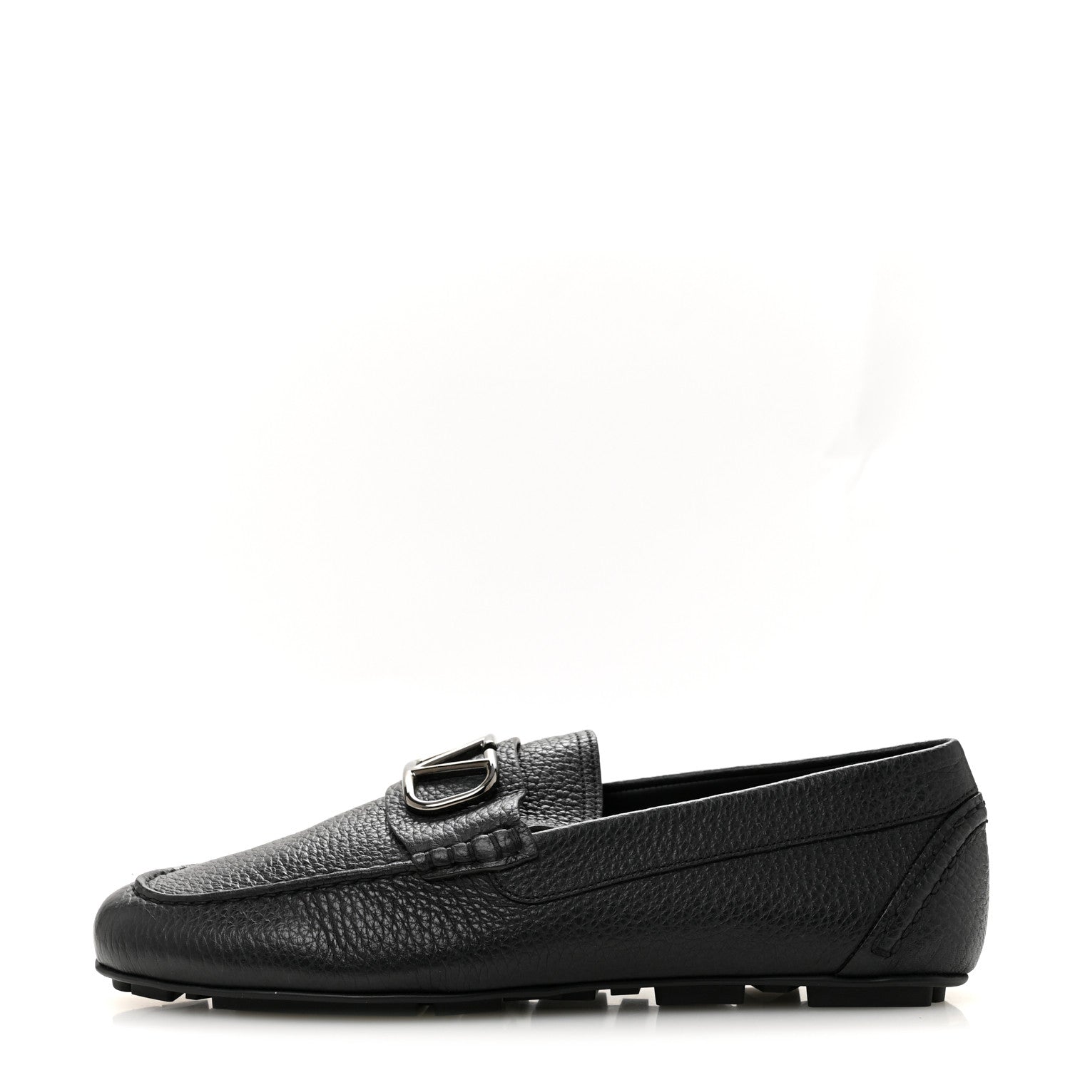 Valentino Garavani Grainy Calfskin Mens VLogo Driving Loafers 42.5 Black 1 of 8