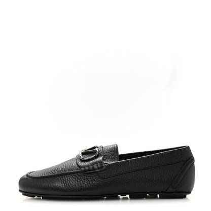 Valentino Garavani Grainy Calfskin Mens VLogo Driving Loafers 42.5 Black 1 of 8