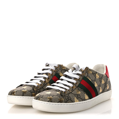 Gucci GG Supreme Monogram Bees Ayers Web Womens Ace Sneakers 37.5 Beige Oro Green Red 4 of 11