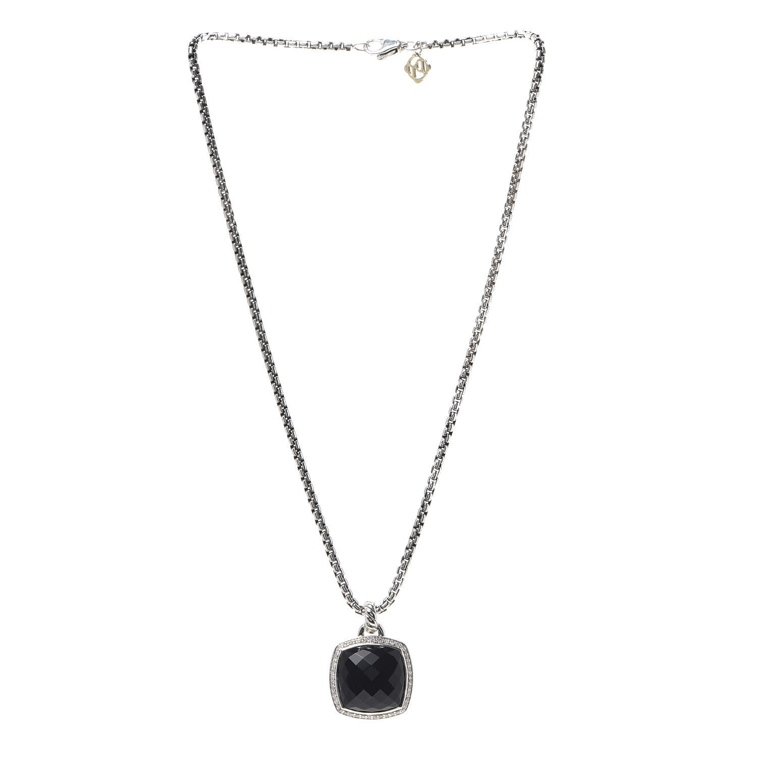 David Yurman Sterling Silver 14K Yellow Gold Diamond Black Onyx 17mm Albion Pendant Necklace 3 of 5