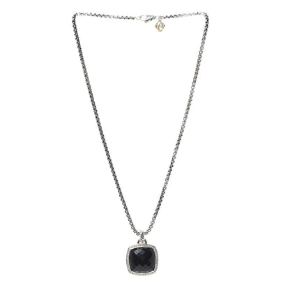 David Yurman Sterling Silver 14K Yellow Gold Diamond Black Onyx 17mm Albion Pendant Necklace 3 of 5