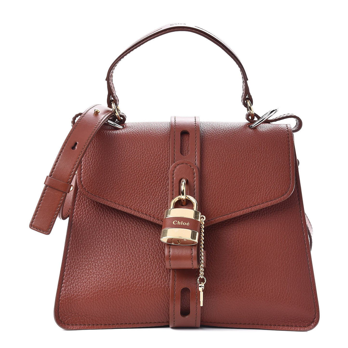 Shiny Grained Calfskin Medium Aby Day Shoulder Bag Sepia Brown