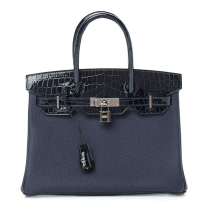 Hermes Togo Shiny Niloticus Crocodile Birkin Touch 30 Bleu Nuit 1 of 9