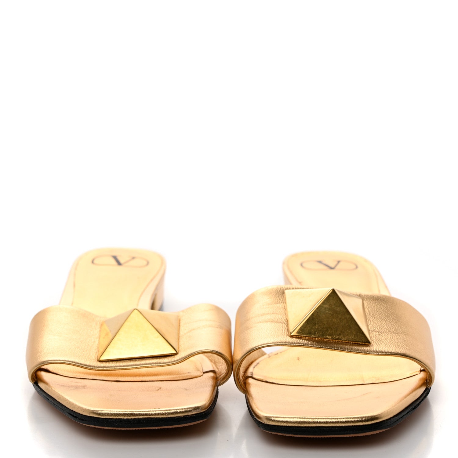 Valentino Garavani Metallic Nappa One Stud 20mm Slide Sandals 39.5 Antique Brass 2 of 12