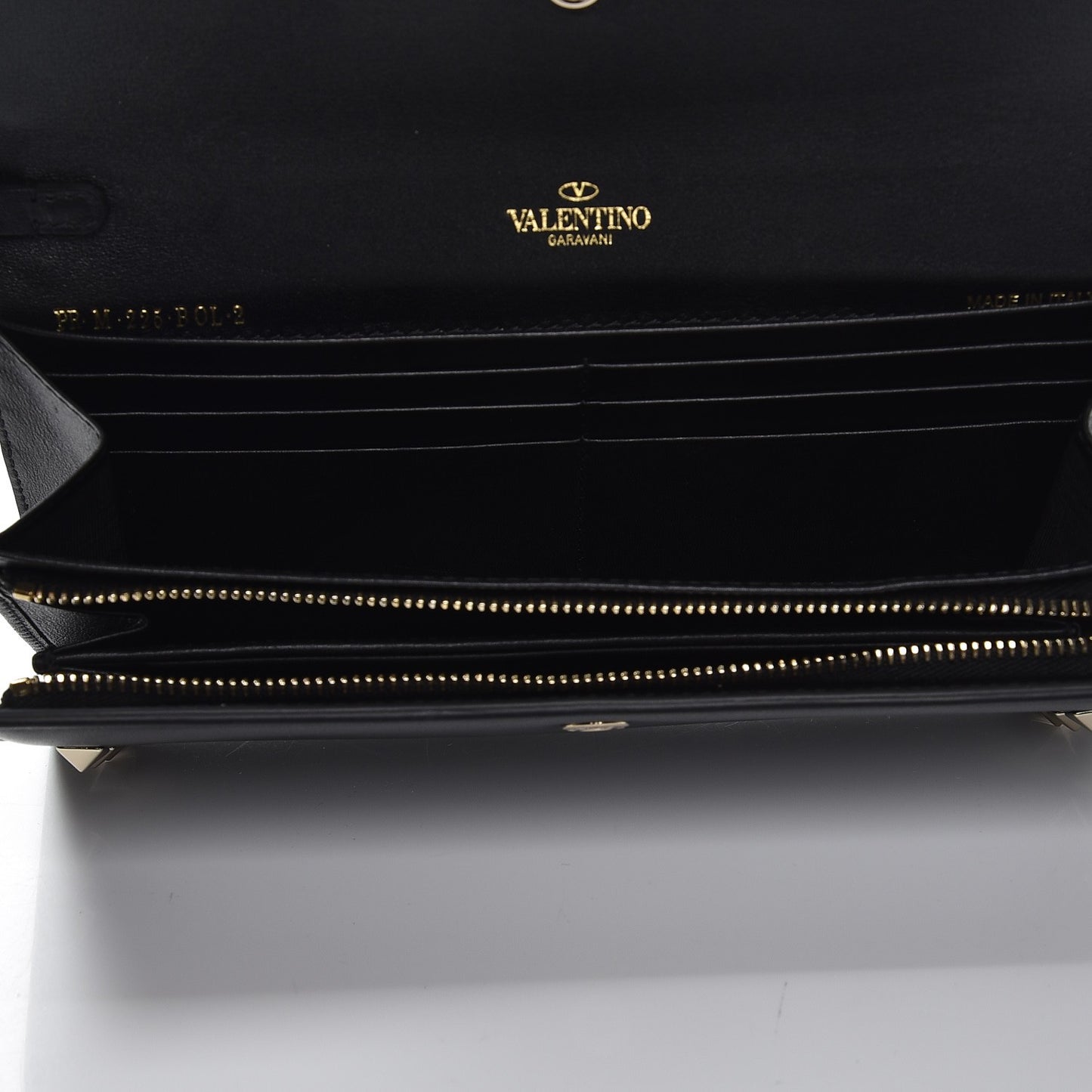 Calfskin Rockstud Wristlet Travel Wallet Black