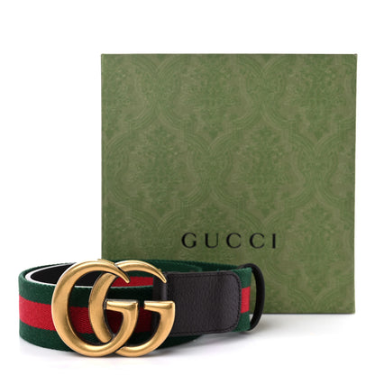 Gucci Nylon Textured Dollar Calfskin Double G Web 40mm Belt 80 32 Green Red Dark Cocoa 5 of 5