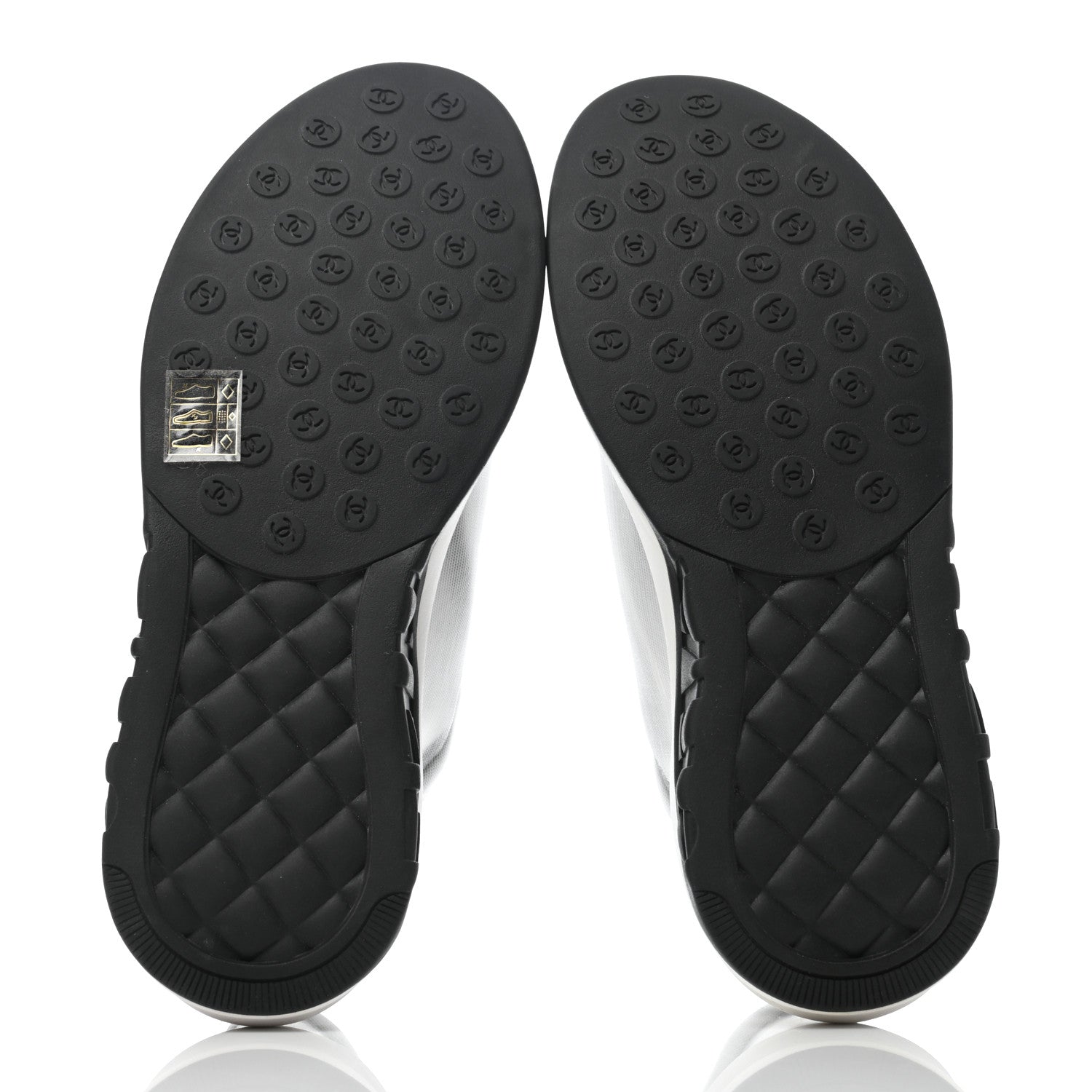 Chanel Calfskin Mesh Lycra Womens Logo Sneakers 38 White Black 5 of 7
