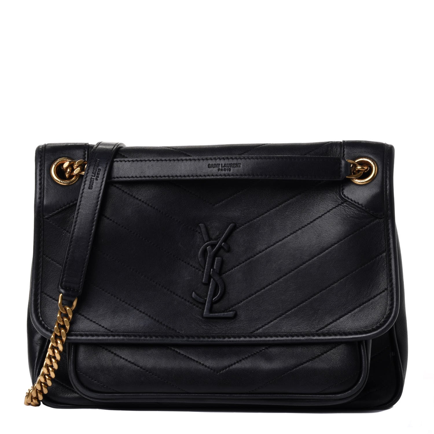 Saint Laurent Lambskin Matelasse Monogram Medium Niki Chain Satchel Black 1 of 4