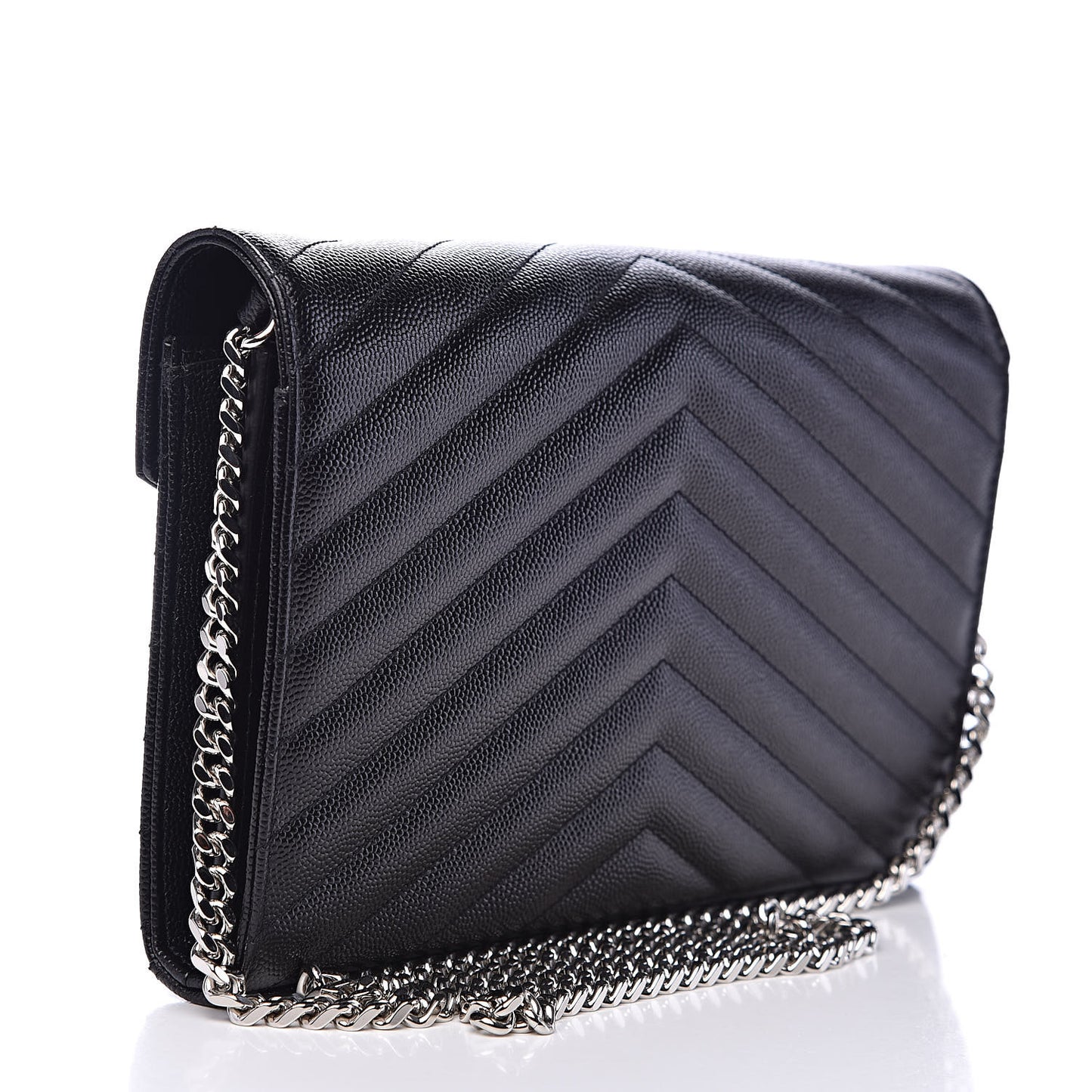 Grain De Poudre Matelasse Chevron Monogram Chain Wallet Black