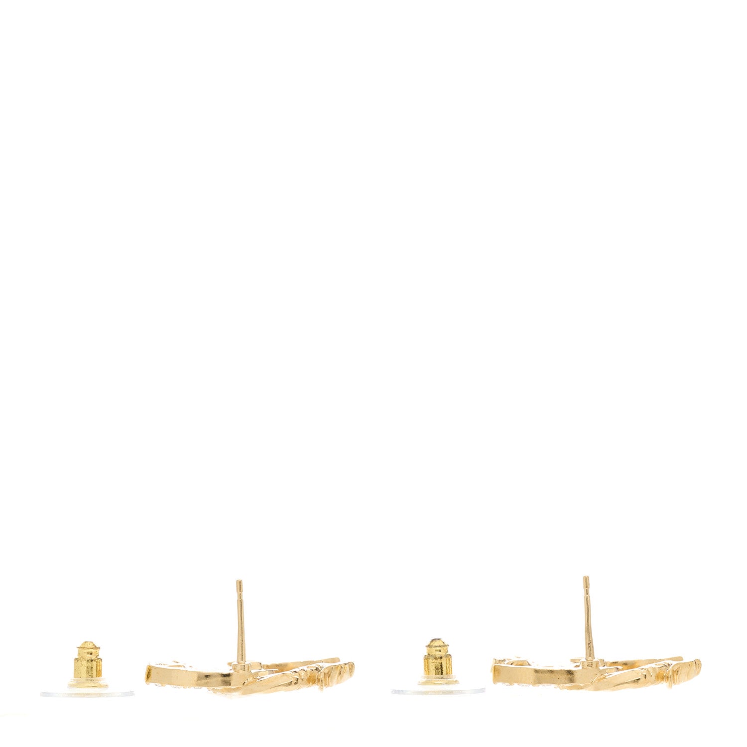 Chanel Textured Metal Crystal CC Dragon Earrings Gold 3 of 5