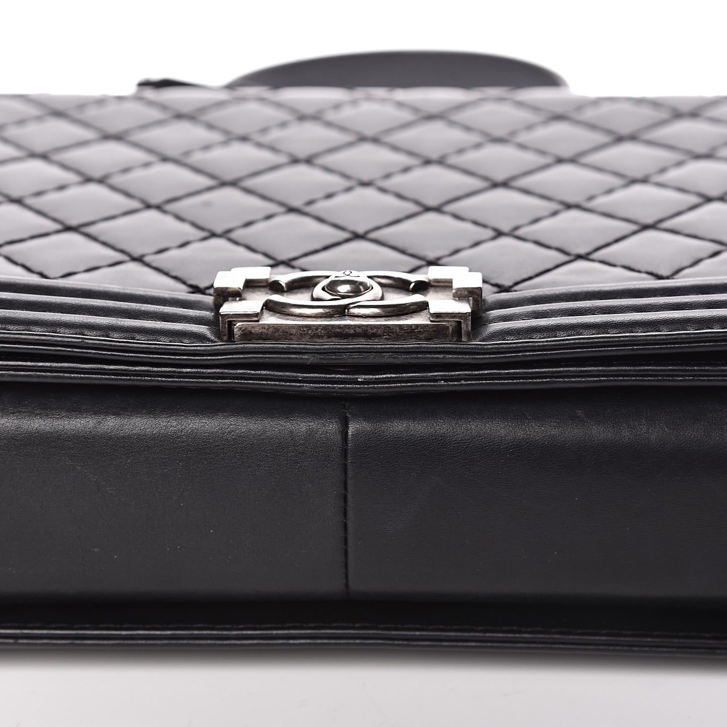 Calfskin Quilted Large Boy Flap Black