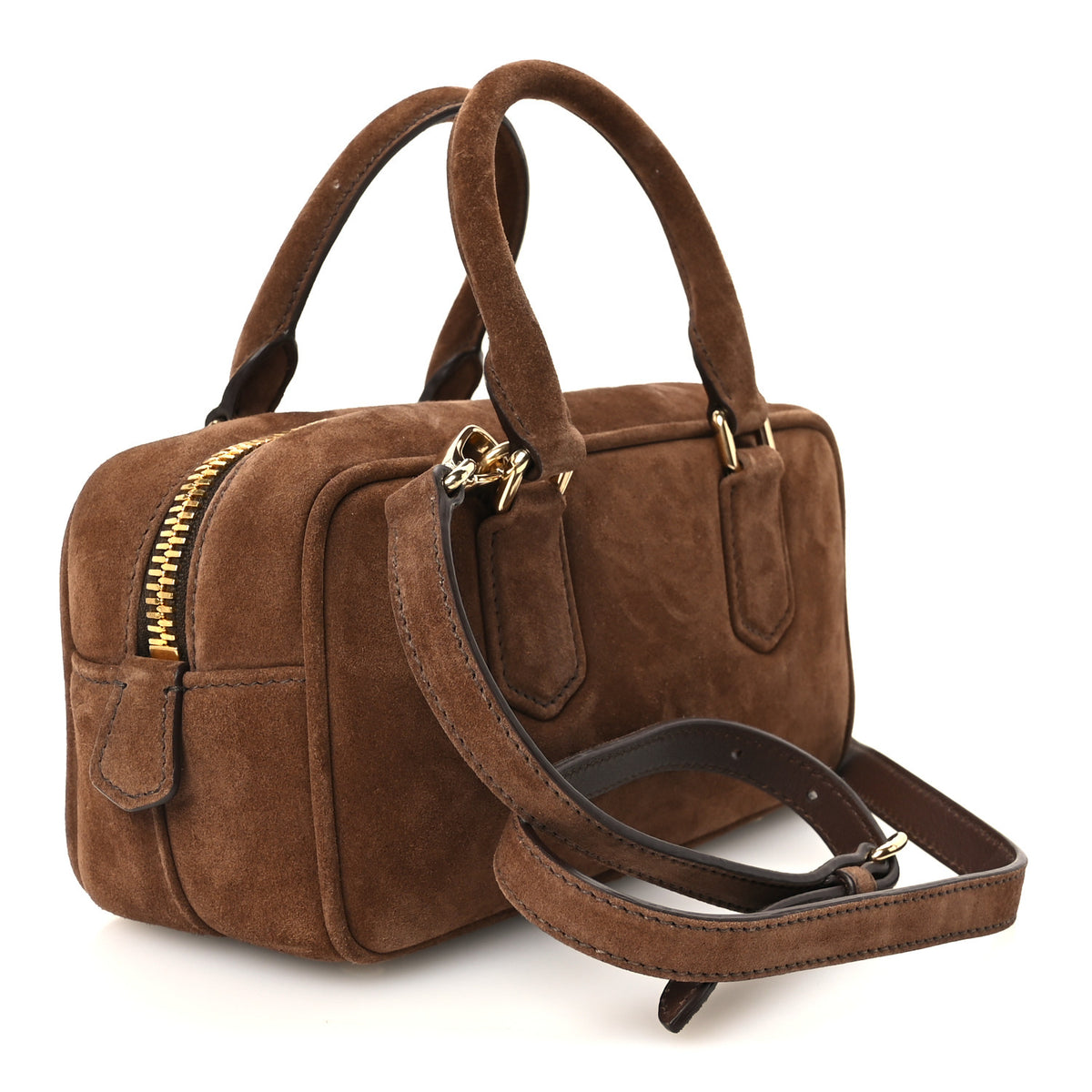 Suede Padded Regular Arcadie Top Handle Bag Cacao