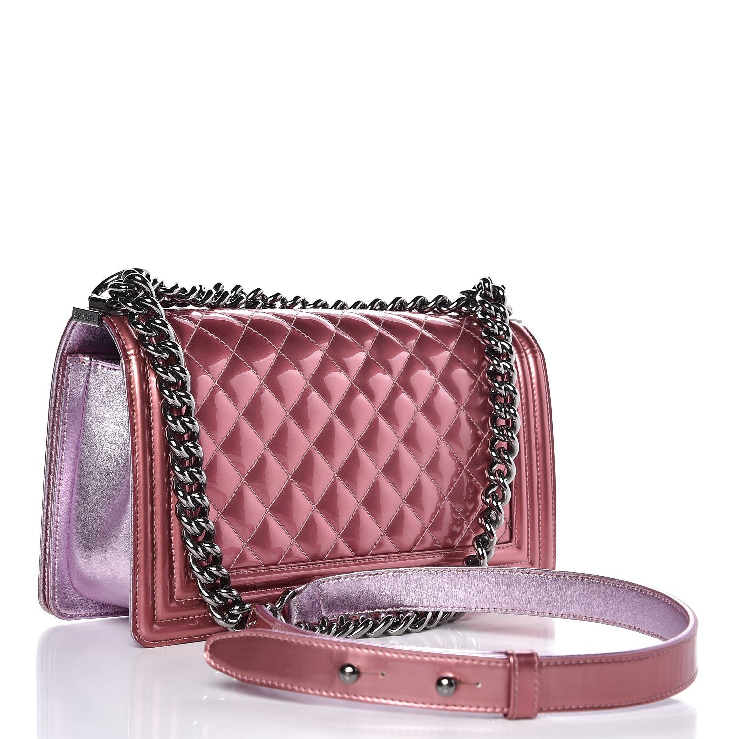 Chanel Metallic Patent Calfskin Quilted Medium Boy Flap Light Pink 3 of 8