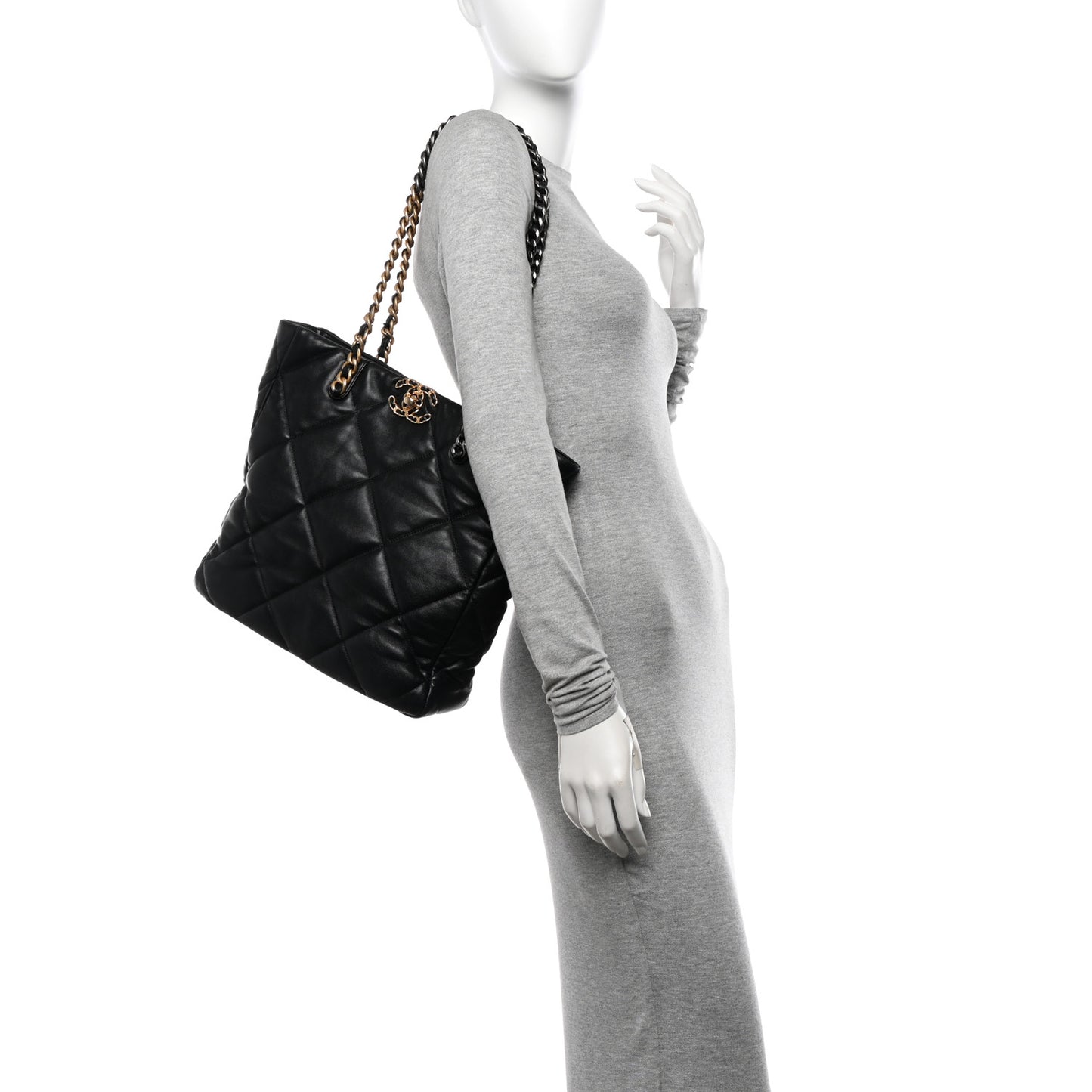 Lambskin Quilted Chanel 19 Shopping Bag Black