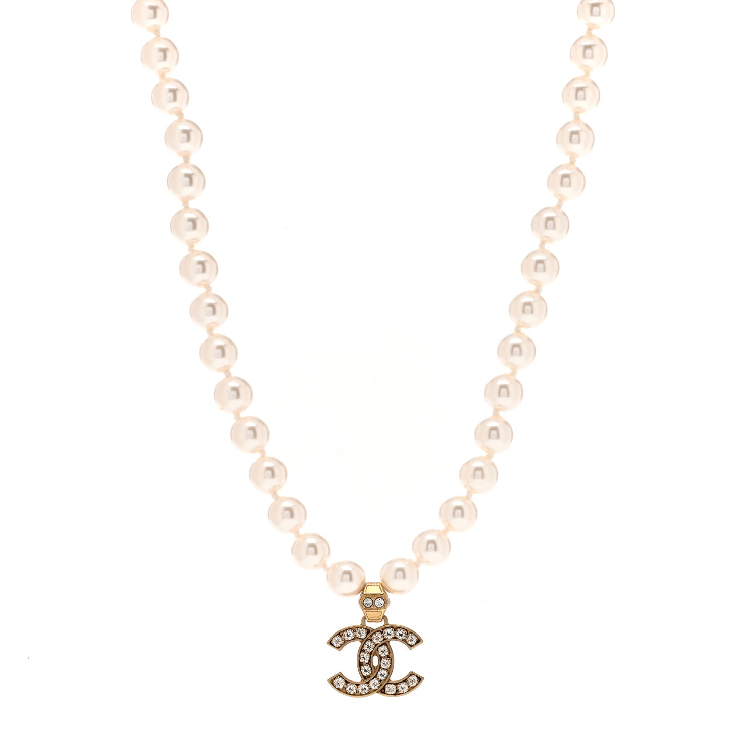 Pearl Crystal CC Short Necklace Gold