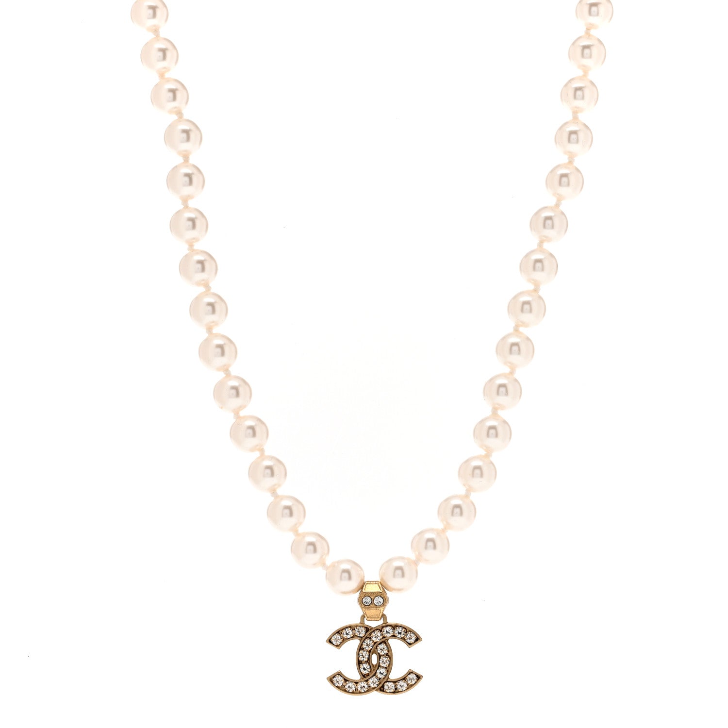 Chanel Pearl Crystal CC Short Necklace Gold 1 of 5