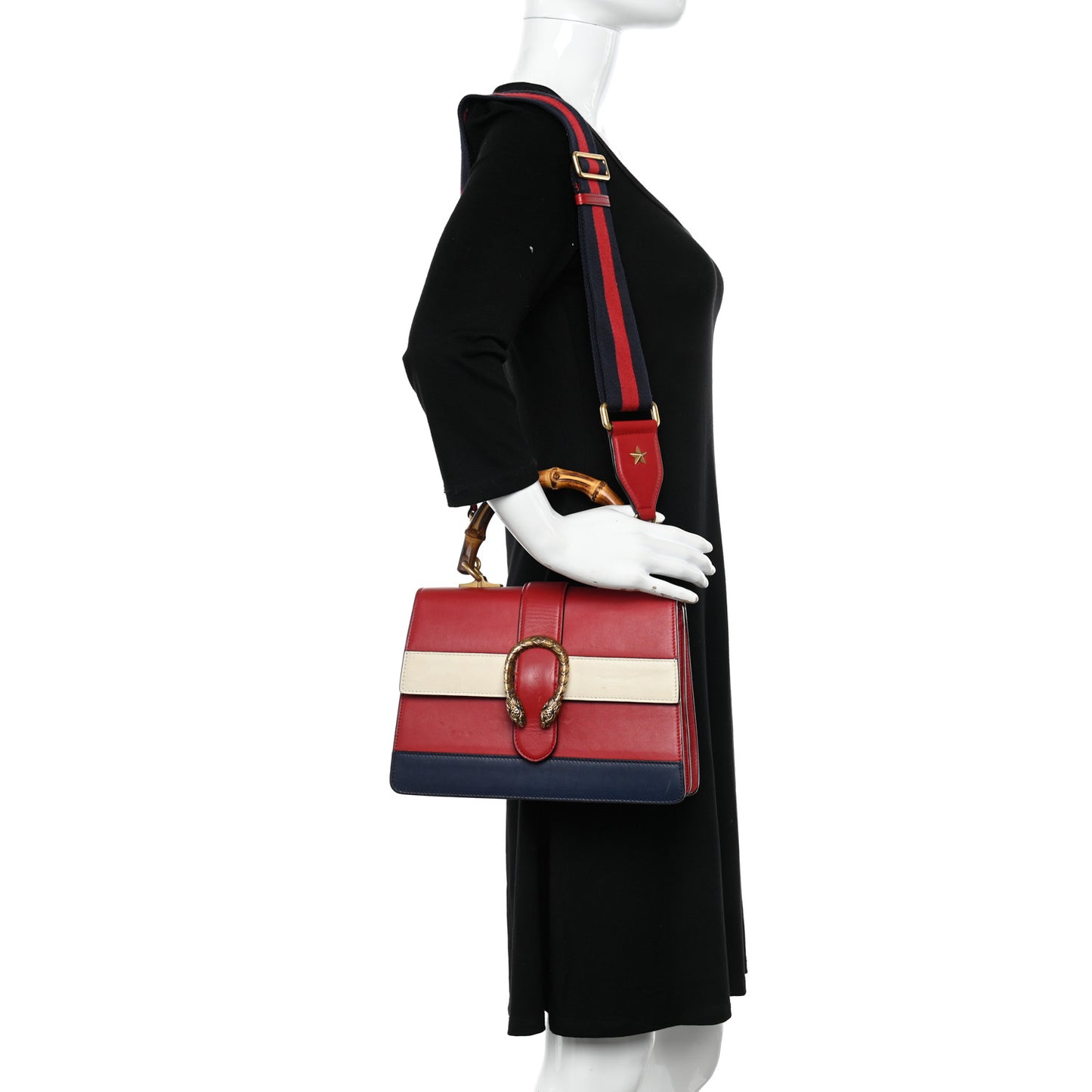 Calfskin Bamboo Web Medium Dionysus Top Handle Bag Red White Blue