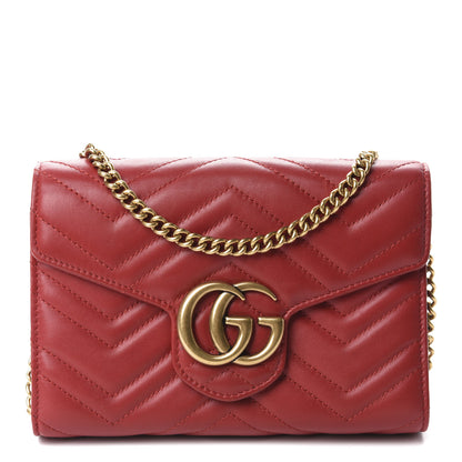 Gucci Calfskin Matelasse GG Marmont Chain Wallet Hibiscus Red 1 of 11