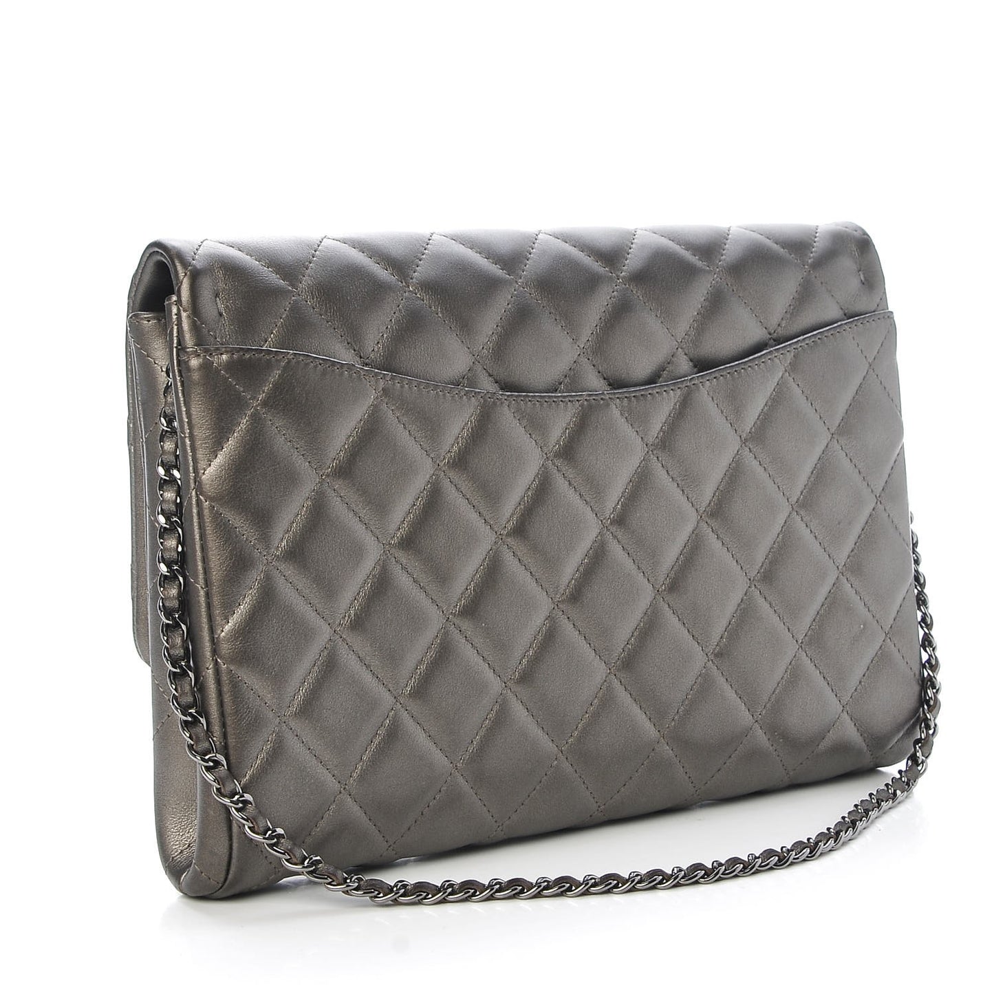 Metallic Lambskin Quilted Clutch With Chain Flap Bronze
