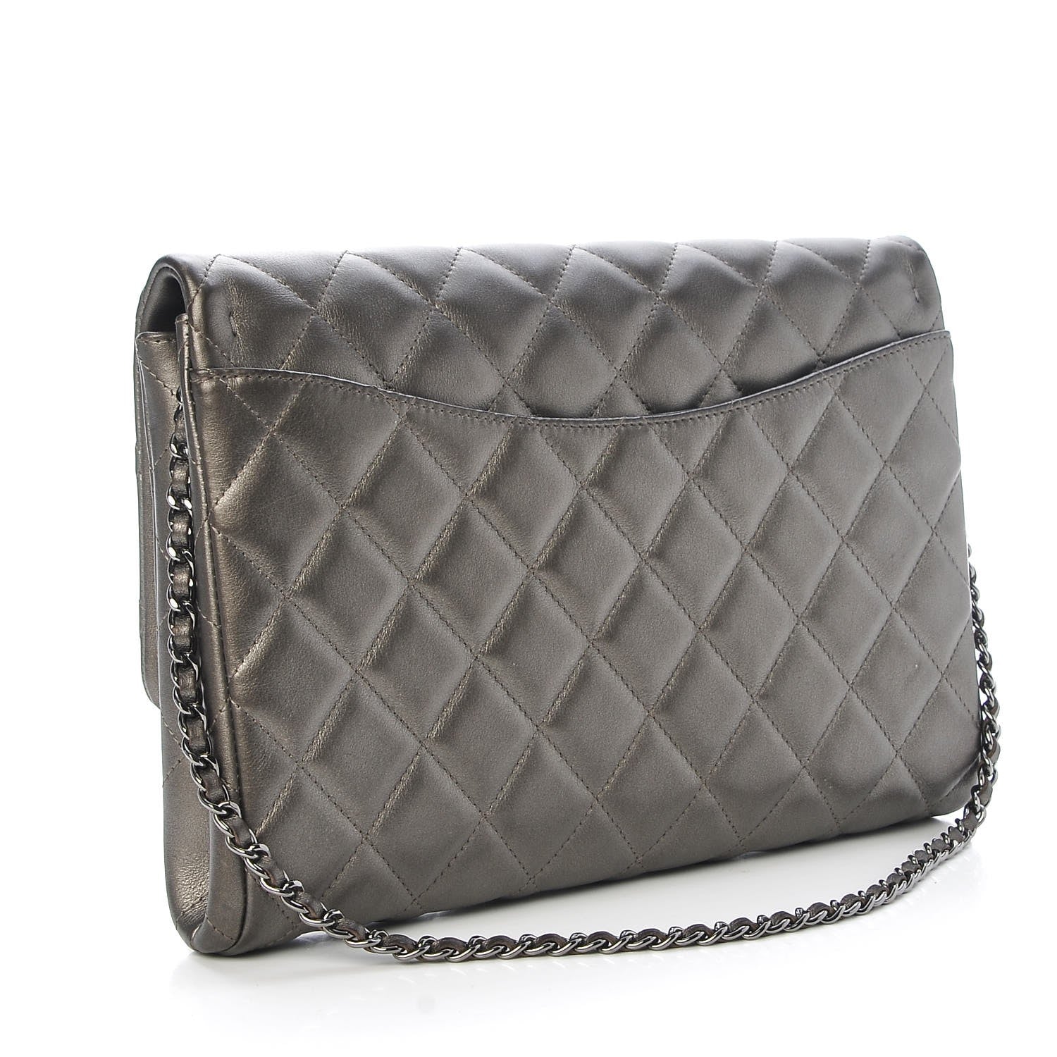 Chanel Metallic Lambskin Quilted Clutch With Chain Flap Bronze 3 of 8