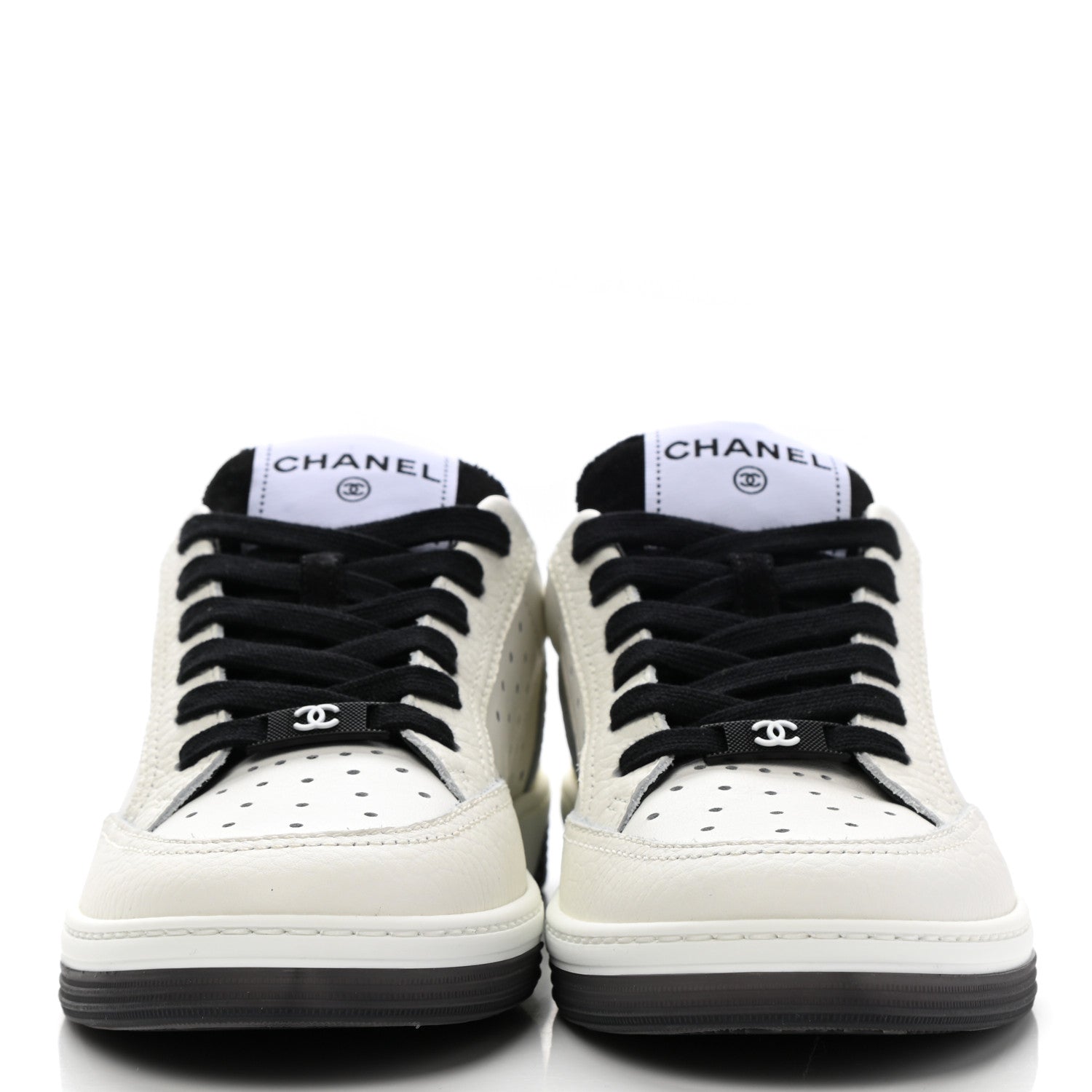 Chanel Grained Calfskin Fabric Womens Logo Sneakers 37 White Black 2 of 9