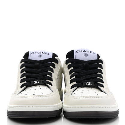 Chanel Grained Calfskin Fabric Womens Logo Sneakers 37 White Black 2 of 9
