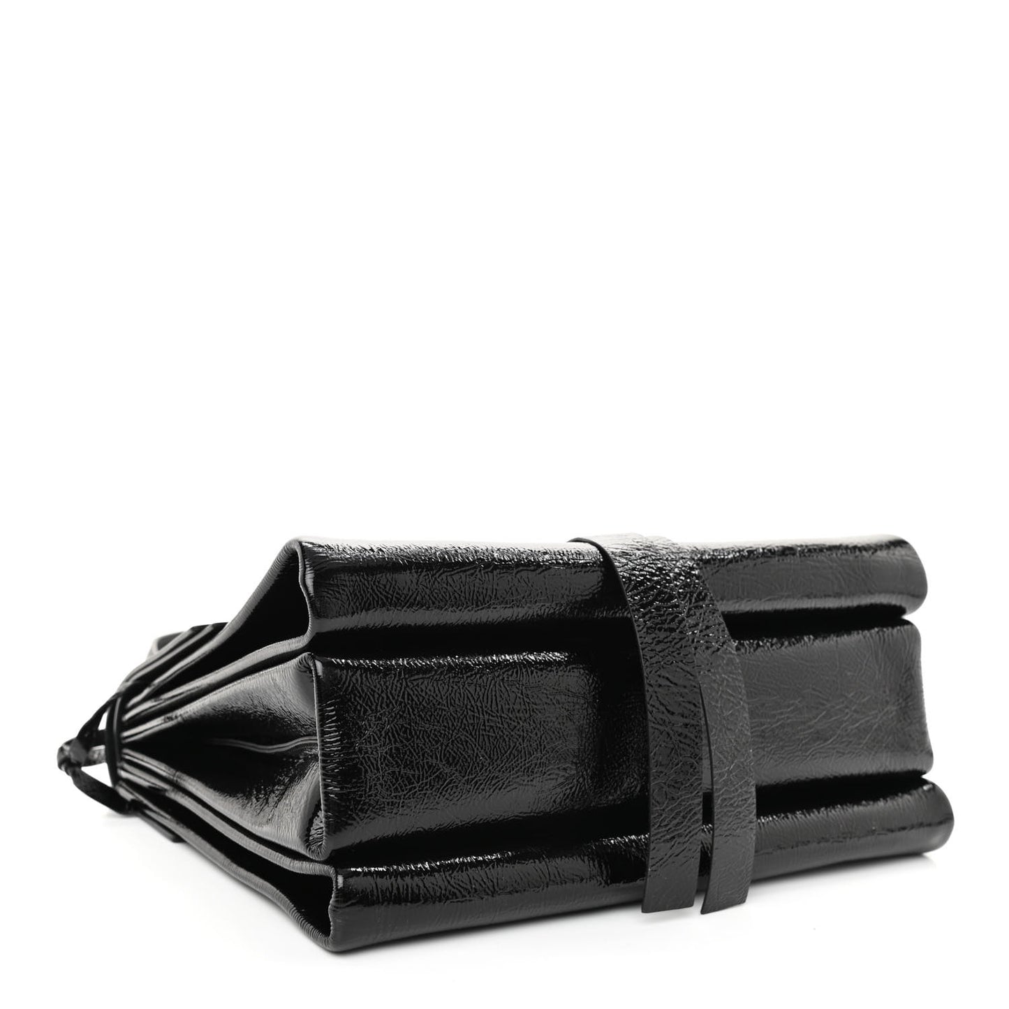 Textured Patent Calfskin Medium Vring Shoulder Bag Black