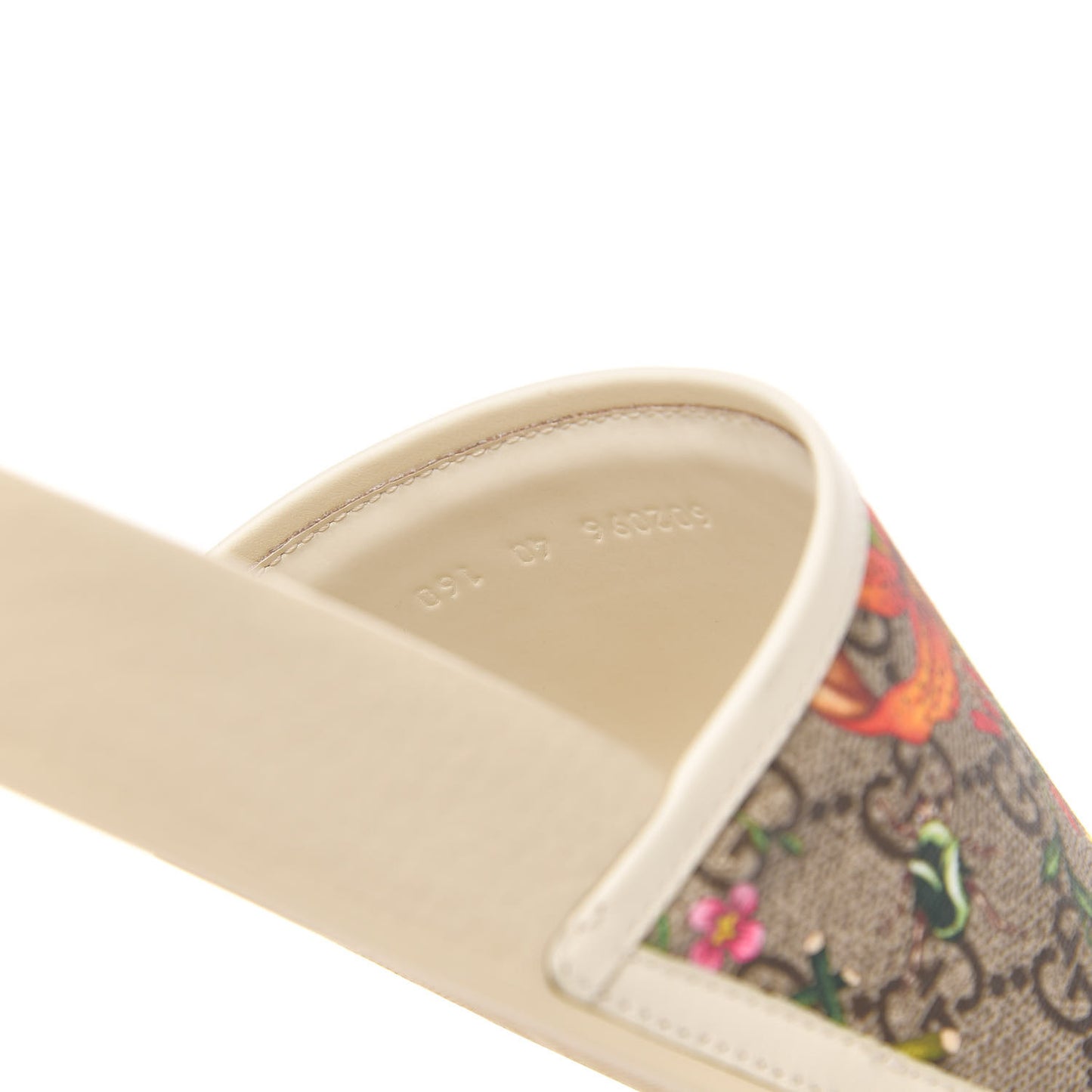 GG Supreme Monogram Flora Pursuit Slide Sandals 40 White