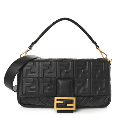 Fendi Nappa FF 1974 Embossed Large Baguette Black 1 of 9