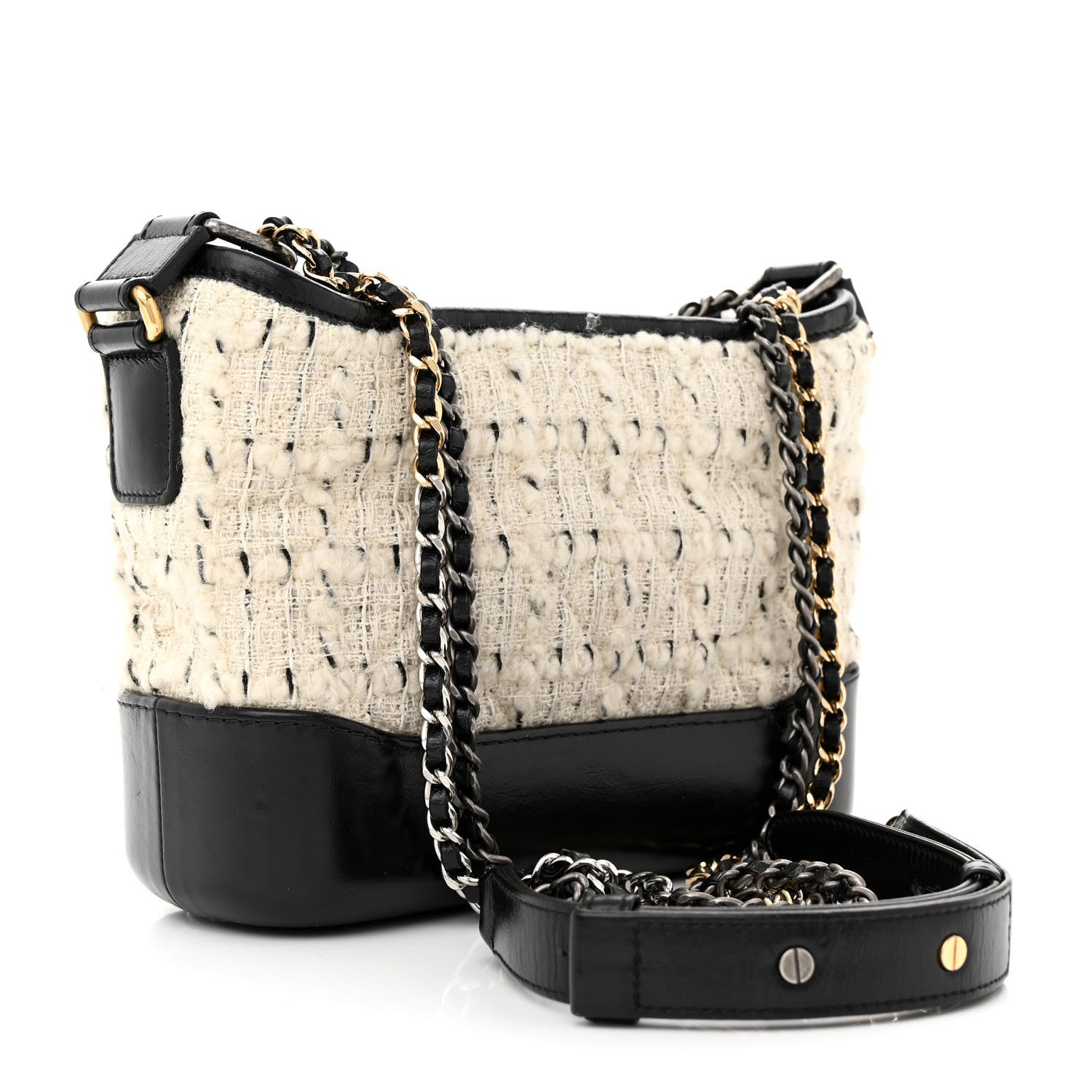 Chanel Tweed Calfskin Quilted Small Gabrielle Hobo Ivory Black 3 of 11